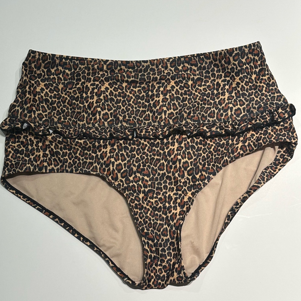 Kortni Jeane Mid Ruffle Bottoms Swimsuit Bottoms. Leopard. Size XL. EUC